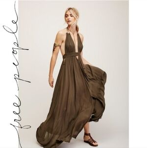 Free People Look Into The Sun Maxi Dress Olive Green S